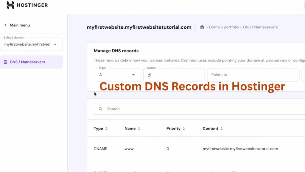 Custom DNS Records in Hostinger